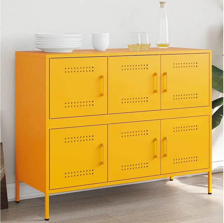 Żółty bufet musztardowy zimnowalcowany ze stali z dużą przestrzenią do przechowywania i regulowanymi nogami