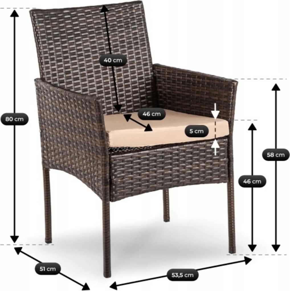 Zestaw mebli ogrodowych dla 4 osób Moreno - stół 90x90 i 4 krzesła, brązowy technorattan