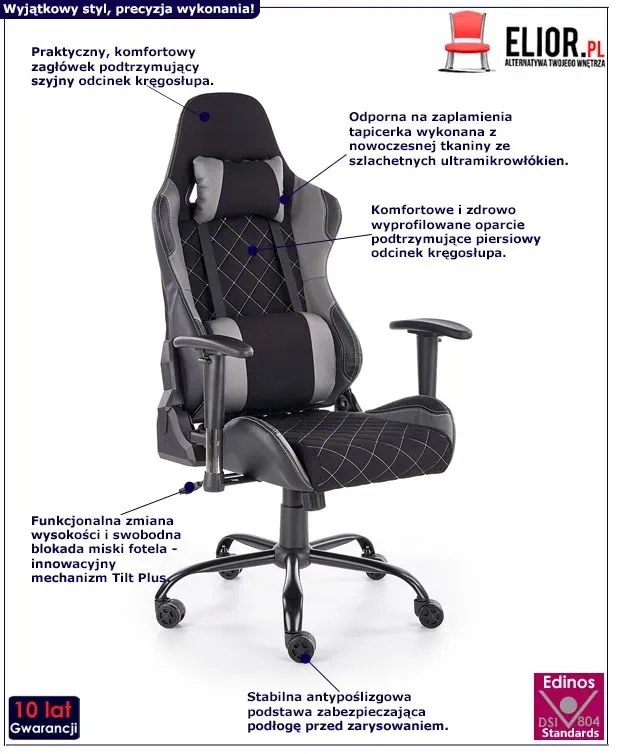 Czarny tapicerowany fotel gabinetowy - Diskin