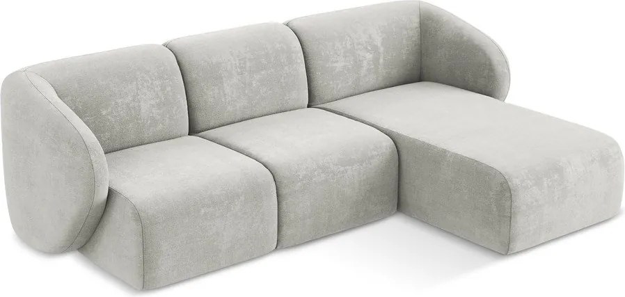 Jasnoszary narożnik z tkaniny szenilowej (prawostronny/z szezlongiem) Lani – Makamii