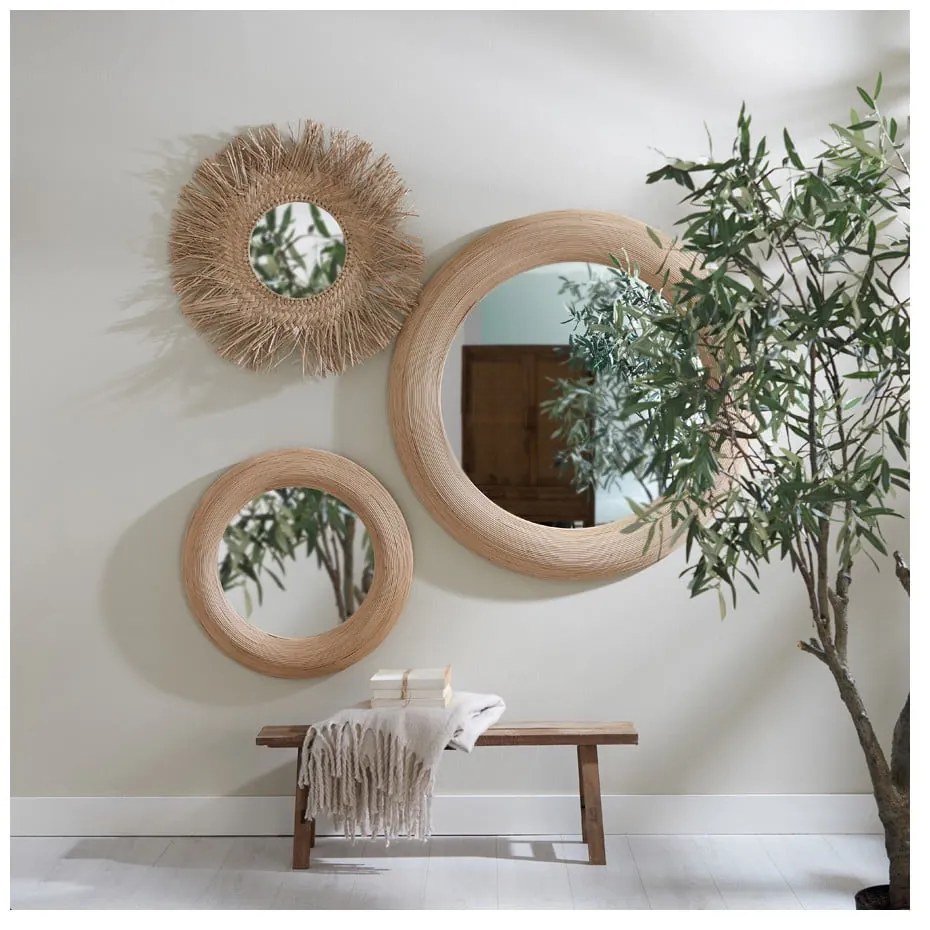 Lustro ścienne z rattanową ramą ø 109,5 cm Piedre – Light & Living