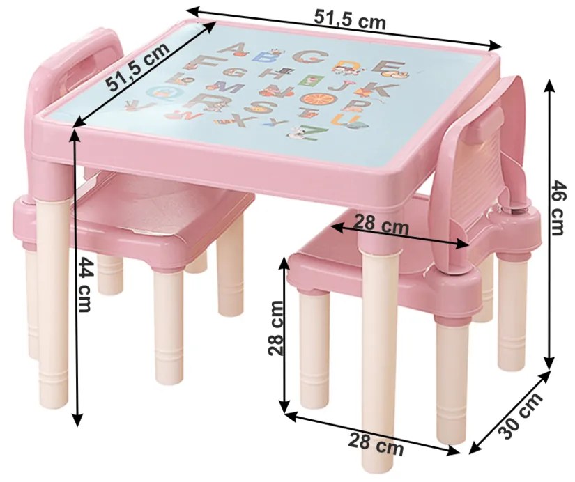 Zestaw dla dzieci stolik i krzesełka Balto 3 szt., różowy
