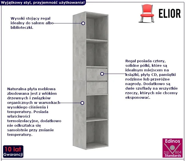 Regał z szufladami w kolorze szarego betonu - Losan