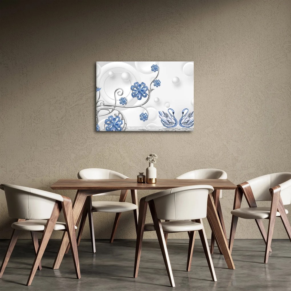 Obraz - Niebieskie łabędzie (70x50 cm)