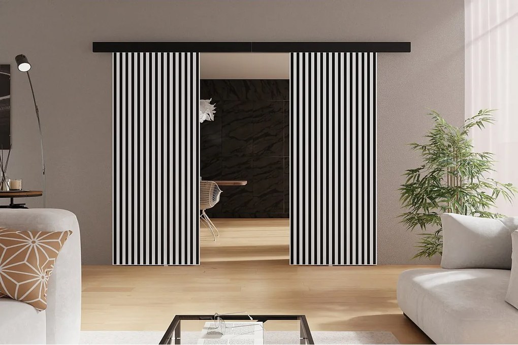 Emporius drzwi naścienne 130 cm Belor Duo - nowoczesne drzwi z imitacją lameli, drzwi naścienne białe