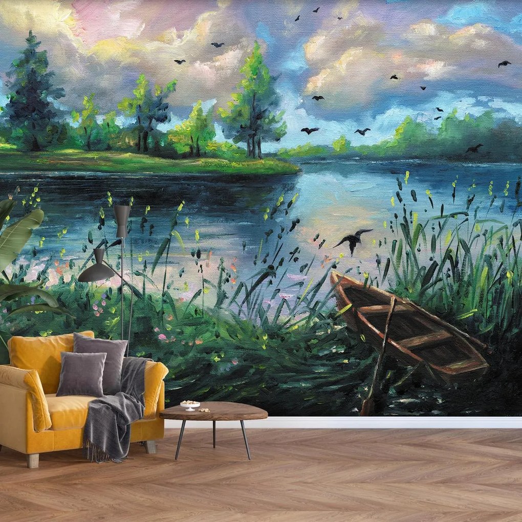 Fototapeta - Obraz olejny, Wczesny letni wieczór nad jeziorem (196x136 cm)