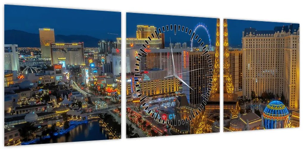 Obraz Las Vegas nocą (z zegarem) (90x30 cm)