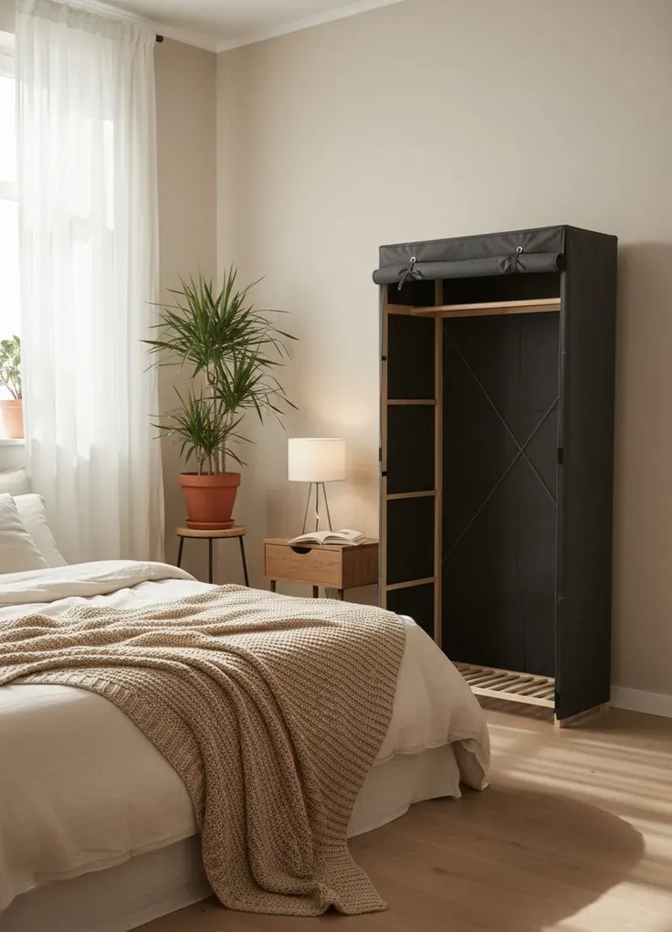 Grafitowa szafa tekstylna do garderoby K7-H69