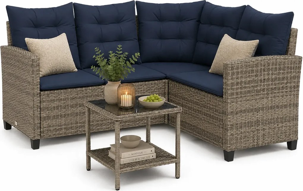 Sofa ogrodowa ze stolikiem szaro granatowa N8-P93