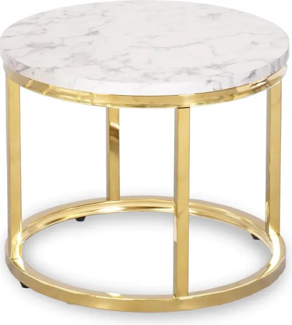 Zestaw Stolików Kawowych OLIS 43 cm/53 cm Biały Marmur Złoty do Salonu Glamour
