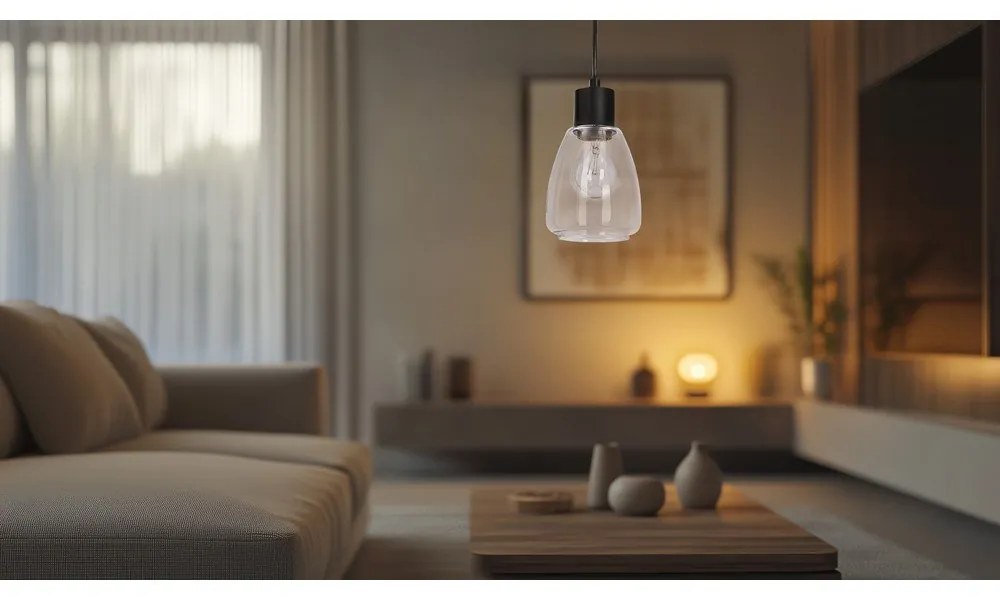 Czarna lampa wisząca ze szklanym kloszem ø 12 cm Moldo – Candellux Lighting