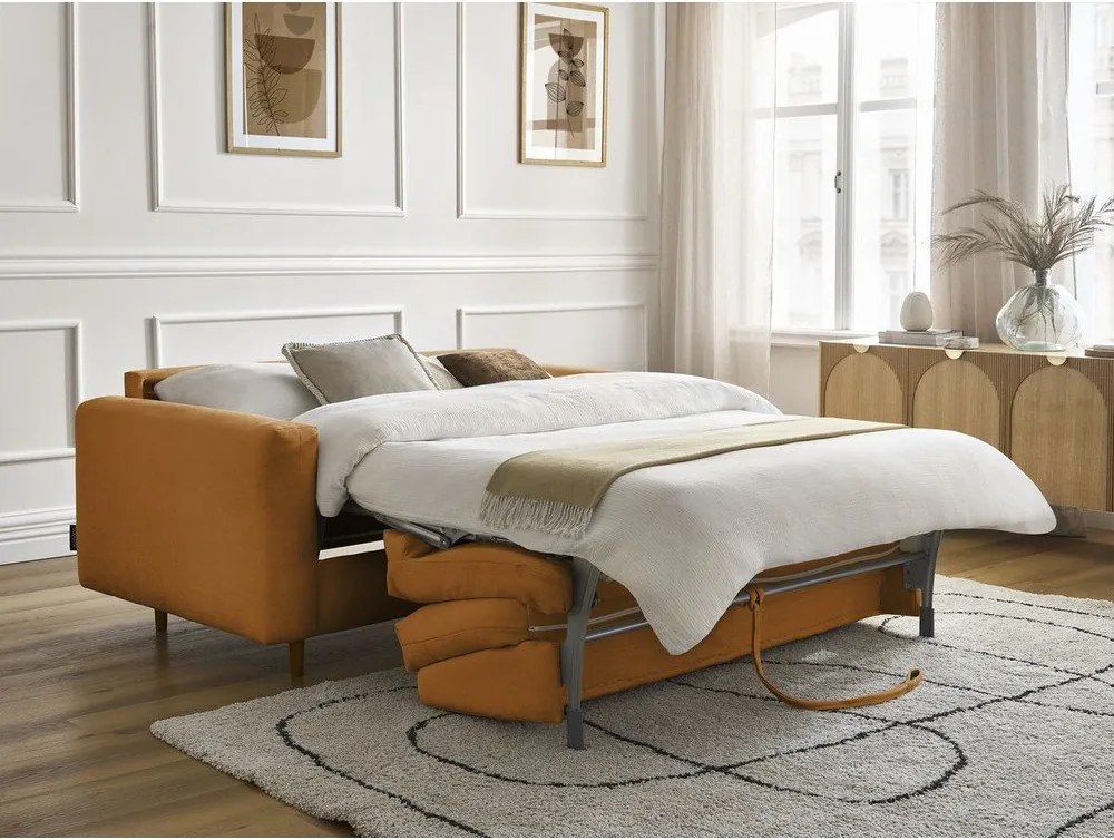 Musztardowa rozkładana sofa do spania 200 cm Cocoone – Bobochic Paris