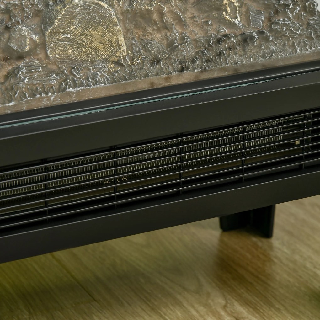 HOMCOM Elektryczny kominek, 2000 W, Wolnostojący kominek z ogrzewaniem Effekt płomieni LED 3D, 4 poziomy jasności, Elektryczny kominek z termostatem, Ochrona przed przegrzaniem, Czarny