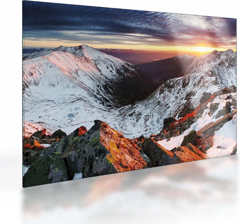 Obraz na szkle - Zimowa panorama górska (70x50 cm)