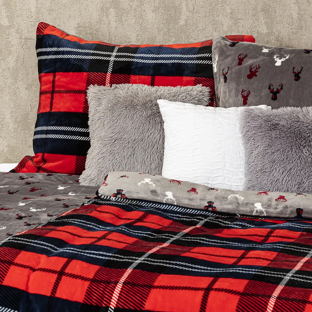 4Home Pościel mikroflanela Krata czerwony, 140 x 200 cm, 70 x 90 cm