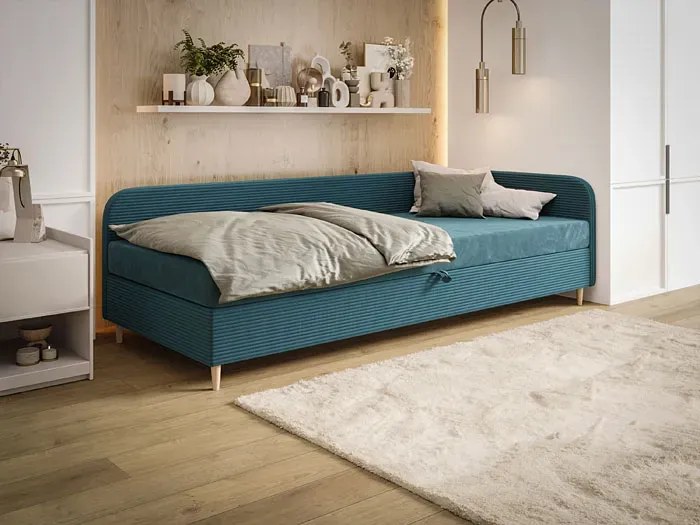 Prawostronne łóżko z pojemnikiem na pościel morski 100x200 Z2-D04