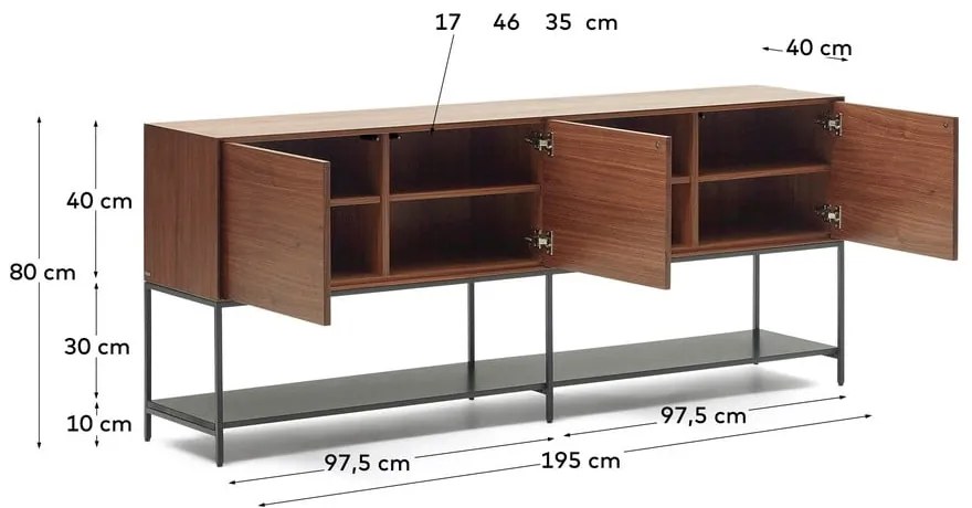 Niska komoda w dekorze orzecha 195x80 cm Vedrana – Kave Home