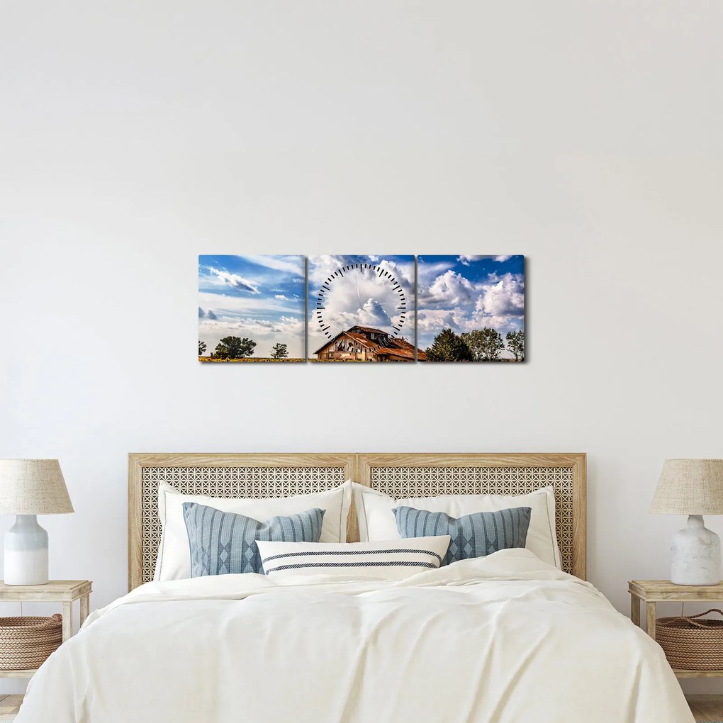 Obraz pola słoneczników (z zegarem) (90x30 cm)