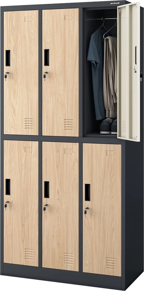 Szafa socjalna 6-drzwiowa Eco Design Igor, 90x45x185 cm, antracyt/dąb sonoma