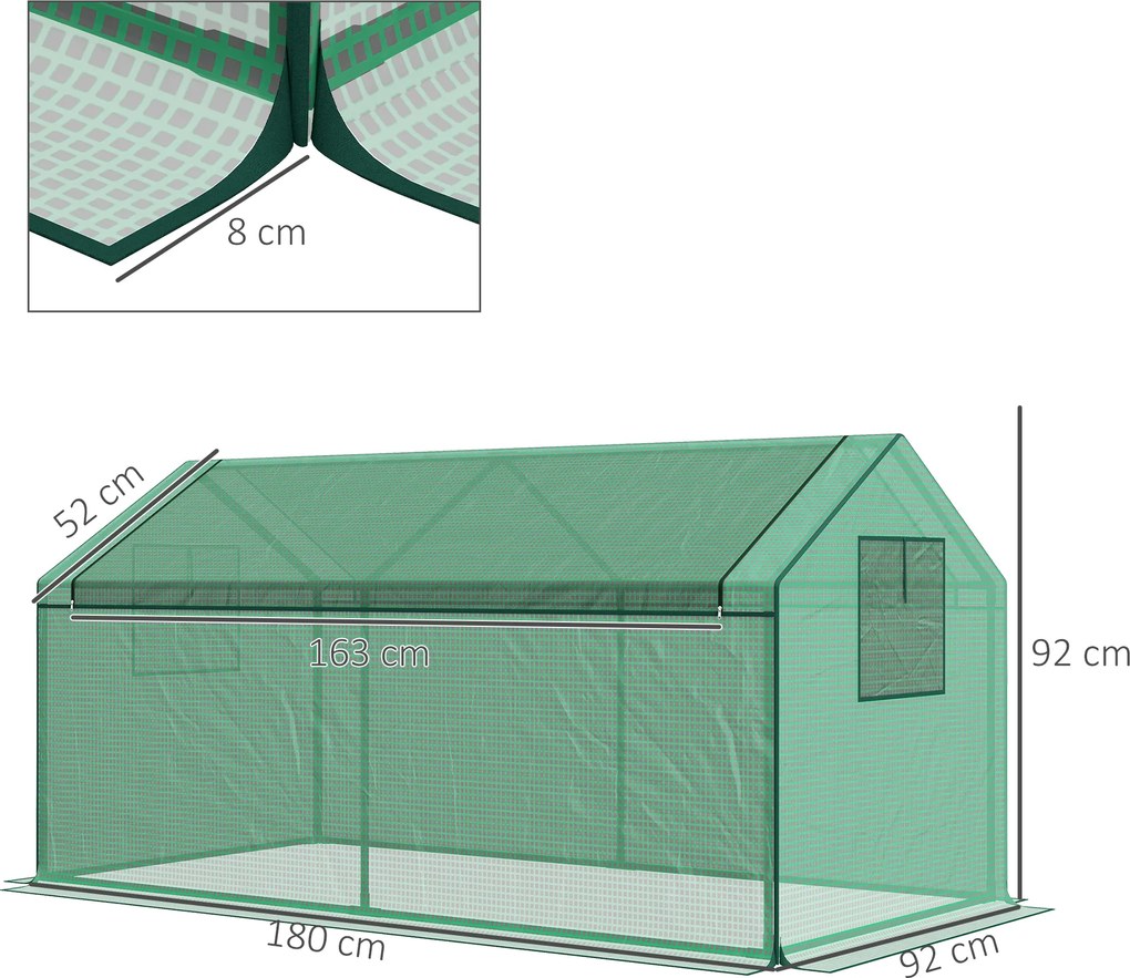 Outsunny Szklarnia foliowa z oknem, tunel ogrodowy z ochroną UV, szklarnia na pomidory, inspekt, do ogrodu, balkonu, 180 x 92 x 92 cm, zielony