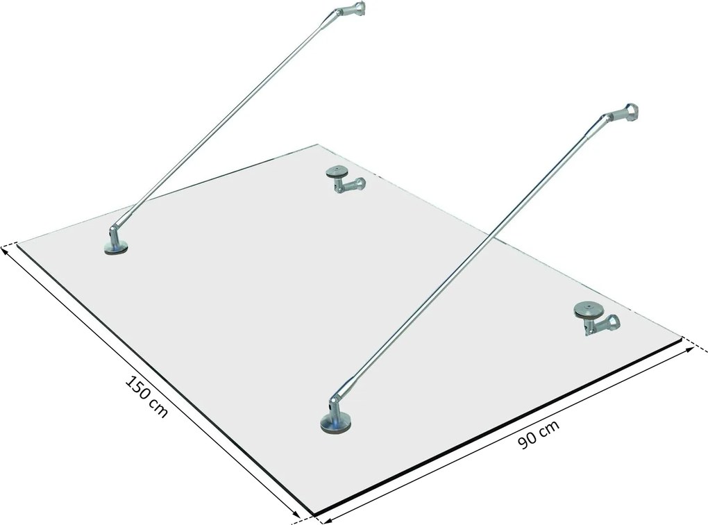Daszek szklany Zadaszenie nad drzwi Zadaszenie nad drzwi wejściowe stal nierdzewna szkło hartowane 150X90 cm | Aosom.pl
