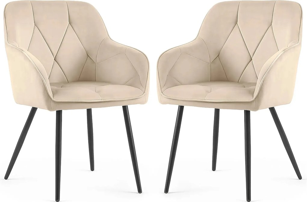 Zestaw 2 beżowych krzeseł welurowych na czarnej podstawie S7-A77
