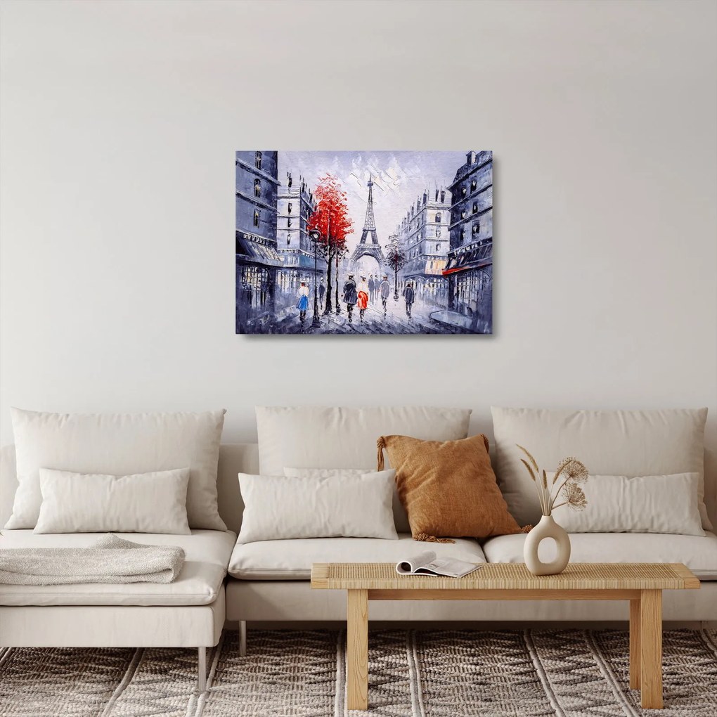 Obraz na szkle ulicy w Paryżu, obraz olejny (70x50 cm)