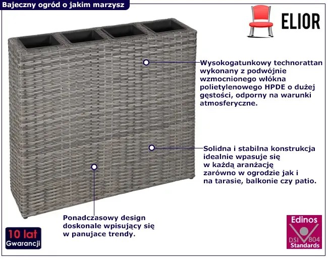 Szara duża donica ogrodowa z technorattanu - Irvan