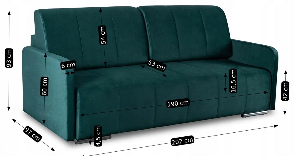 Sofa Rozkładana z Funkcją Spania IBIZA Dwuosobowa Zielona Nowoczesna do Salonu