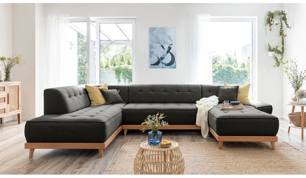 Ciemnoszara rozkładana sofa w kształcie litery "U" Miuform Dazzling Daisy, lewostronna