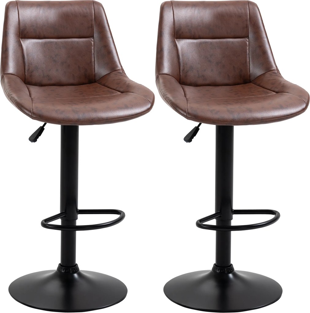 HOMCOM Zestaw 2 hokerów barowych regulowane z podnóżkiem czarne i brązowe nowoczesne | Aosom PL