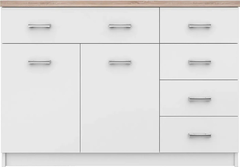 Biała komoda z szafką i 5 szufladami 120 cm T0-K67