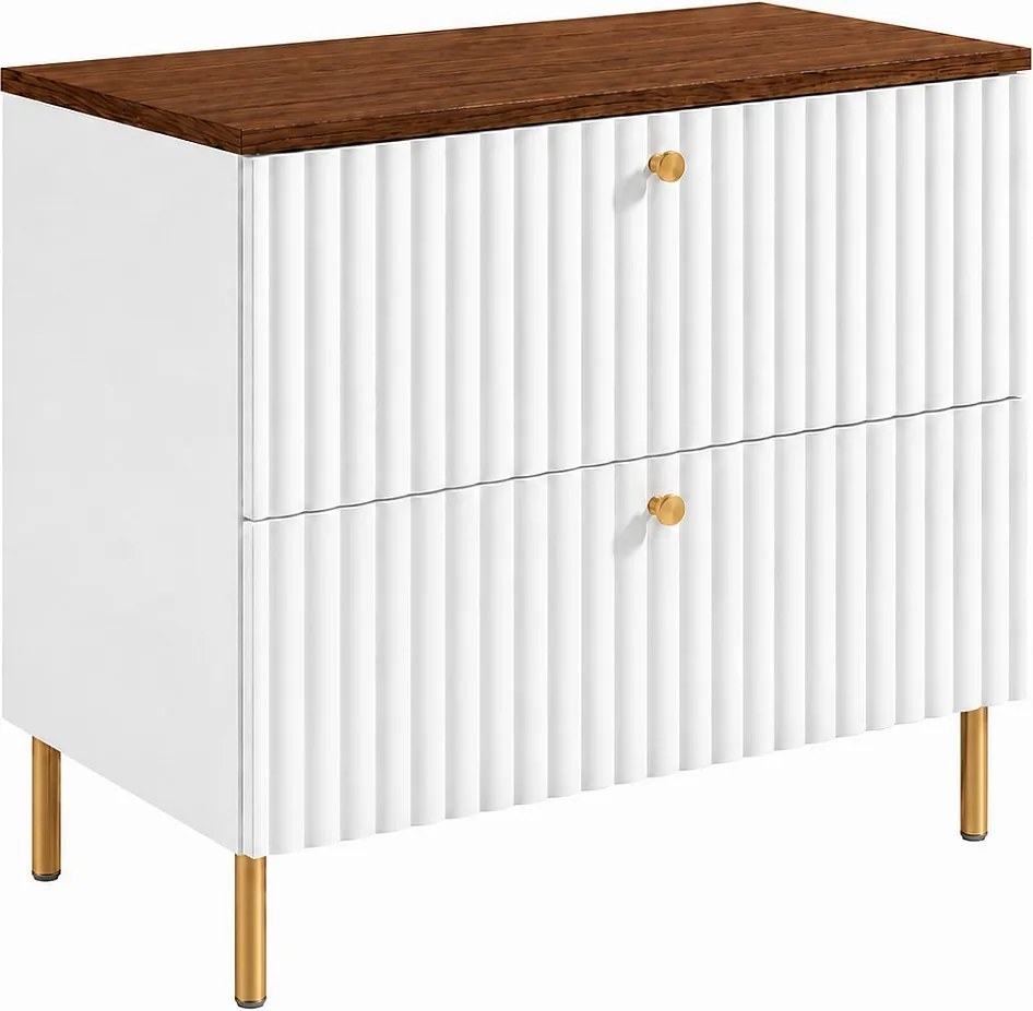 Szafka łazienkowa stojąca z blatem 80, biały + blat dąb orzech, uchwyty w trzech kolorach, nogi złote, 80 x 44,4 x 73,6 cm