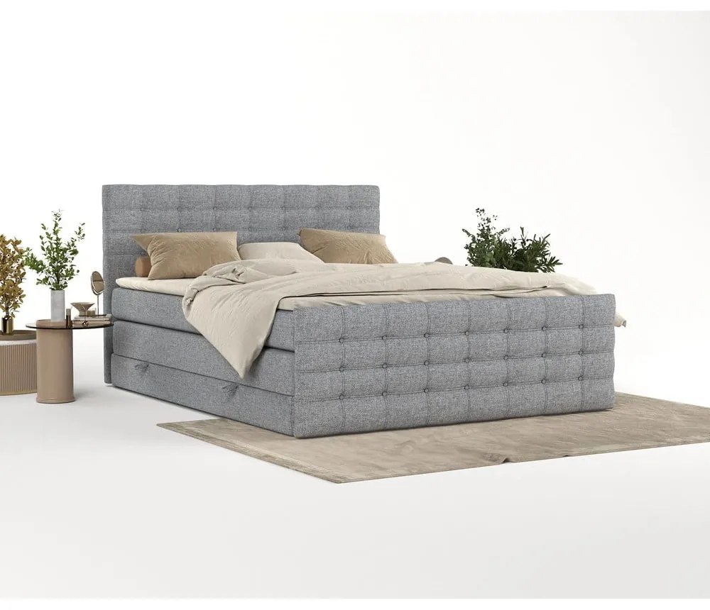 Szare łóżko boxspring ze schowkiem 160x200 cm Blend – Maison de Rêve