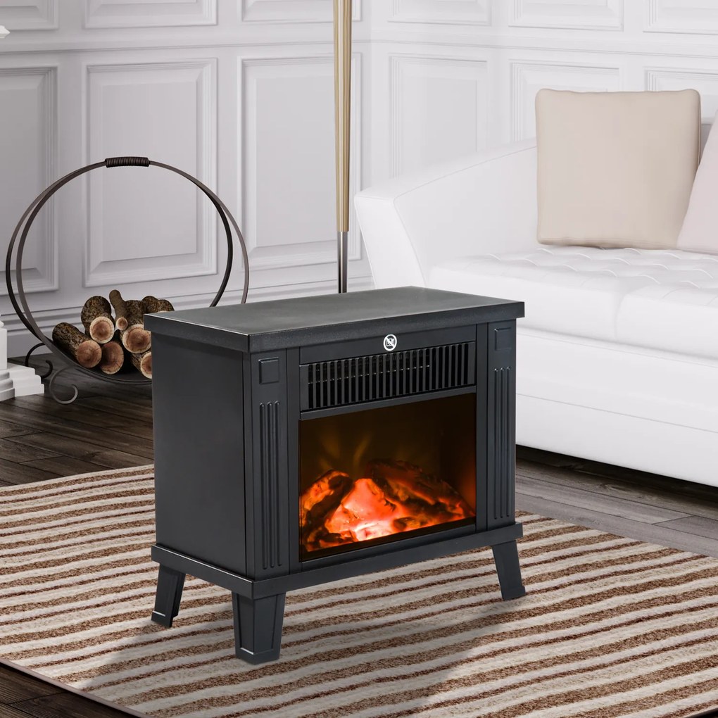 HOMCOM Kominek elektryczny wolnostojący 600W 1200W czarny z efektem płomieni | Aosom PL
