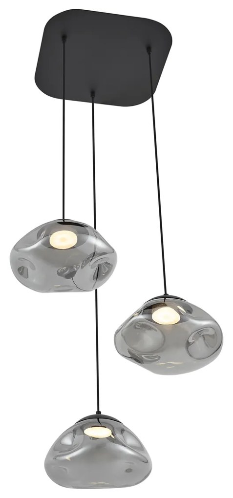 Designerska lampa wisząca czarna z przydymionym szkłem 3-źródła światła - GusDesignerski Oswietlenie wewnetrzne