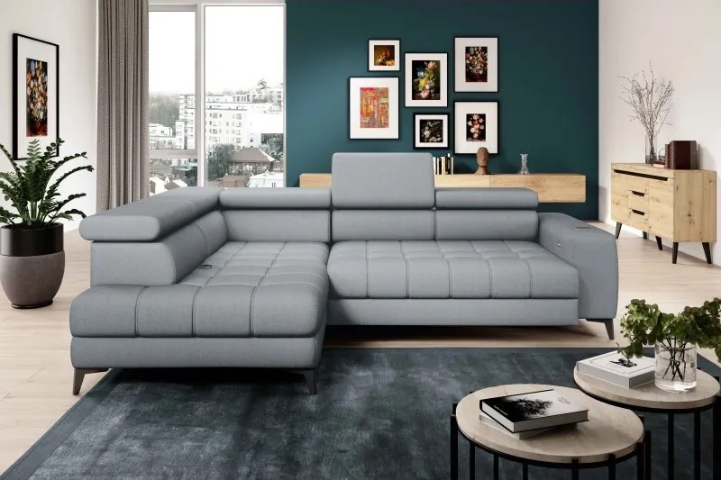 Narożnik BAGGIO Lewostronny z funkcją spania, wolnostojący tkanina LETTO 80 Jasnoszary WERSAL