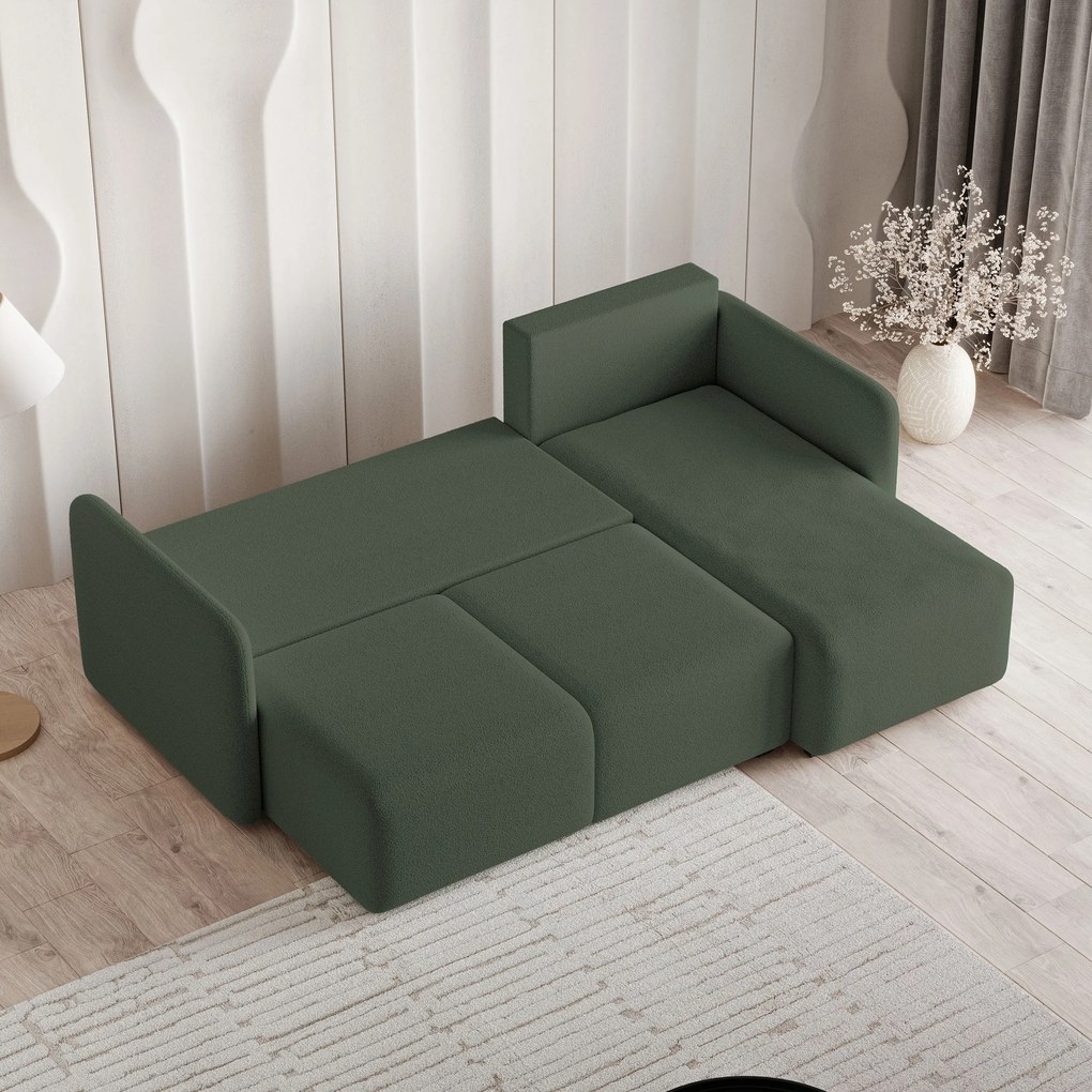 Masseno Narożnik SUVINO z funkcją spania i pojemnikiem na pościel Narozniki L, Rozkładana sofa - Zielony, QUELLE 37