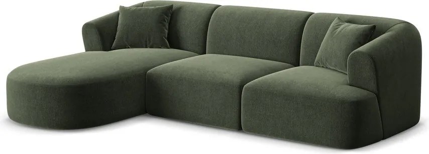 Zielony aksamitny narożnik (lewostronny/z szezlongiem) Campi – Cosmopolitan Design