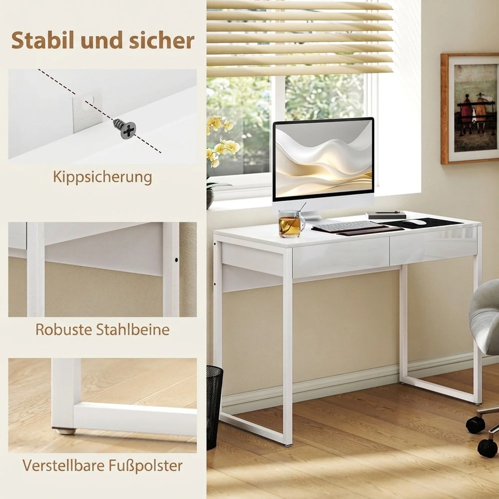 HOMCOM Biurko 100 x 50 cm, biurko komputerowe z 2 szufladami, do małych pomieszczeń, biały | Aosom PL