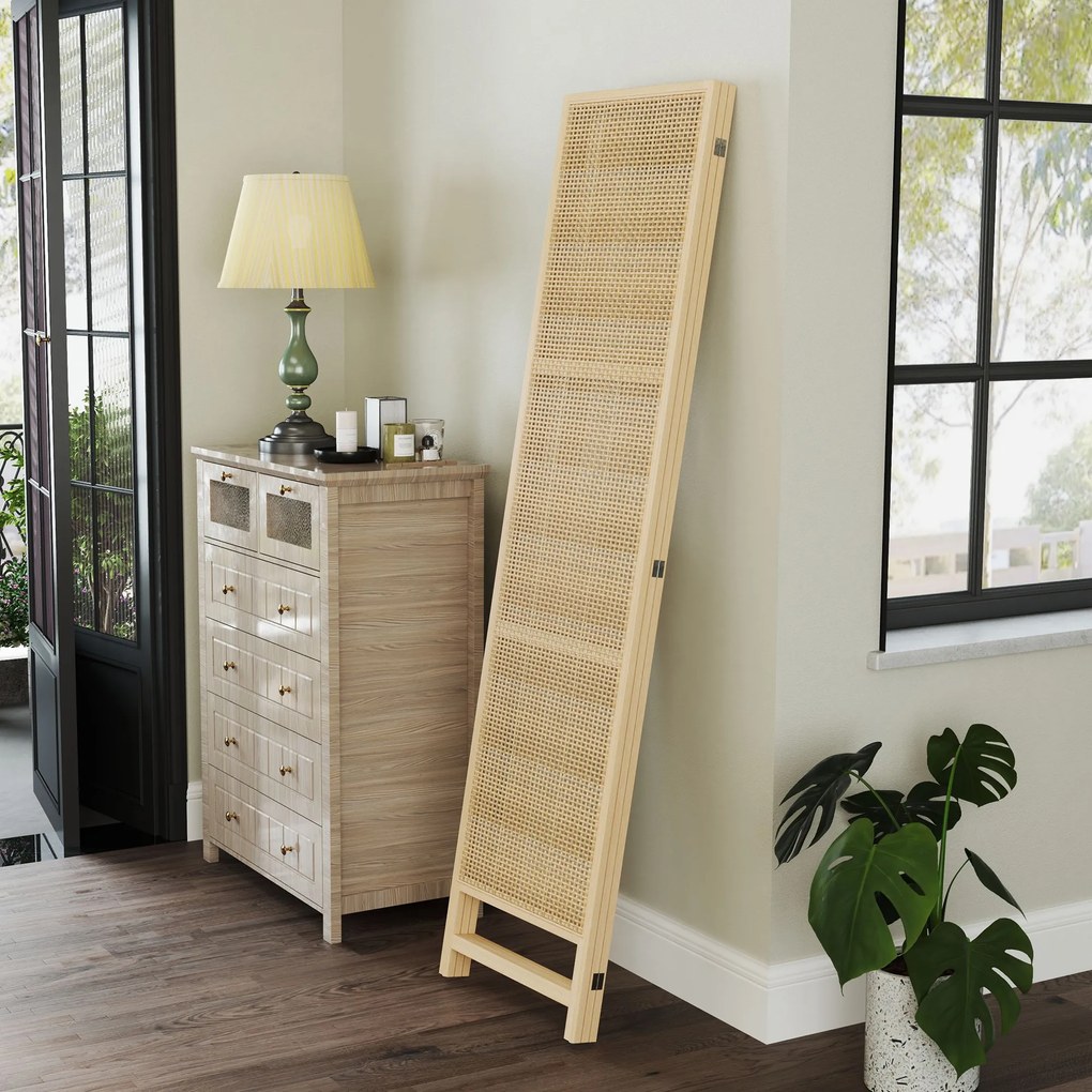 HOMCOM 3-częściowy Parawan, Składany Ekran Ściany o Wysokości 180 cm, Wolnostojąca Przegroda z Ręcznie Tkanej Plecionki dla Domu, Naturalny