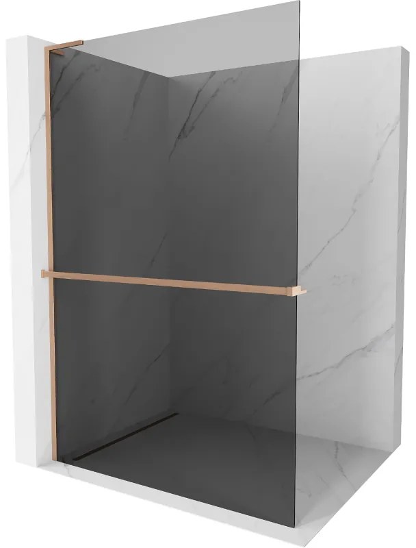 Mexen Kioto+ L ścianka prysznicowa z półką Walk-in 90 x 200 cm, grafit, miedź szczotkowana - 800-090-123-65-40