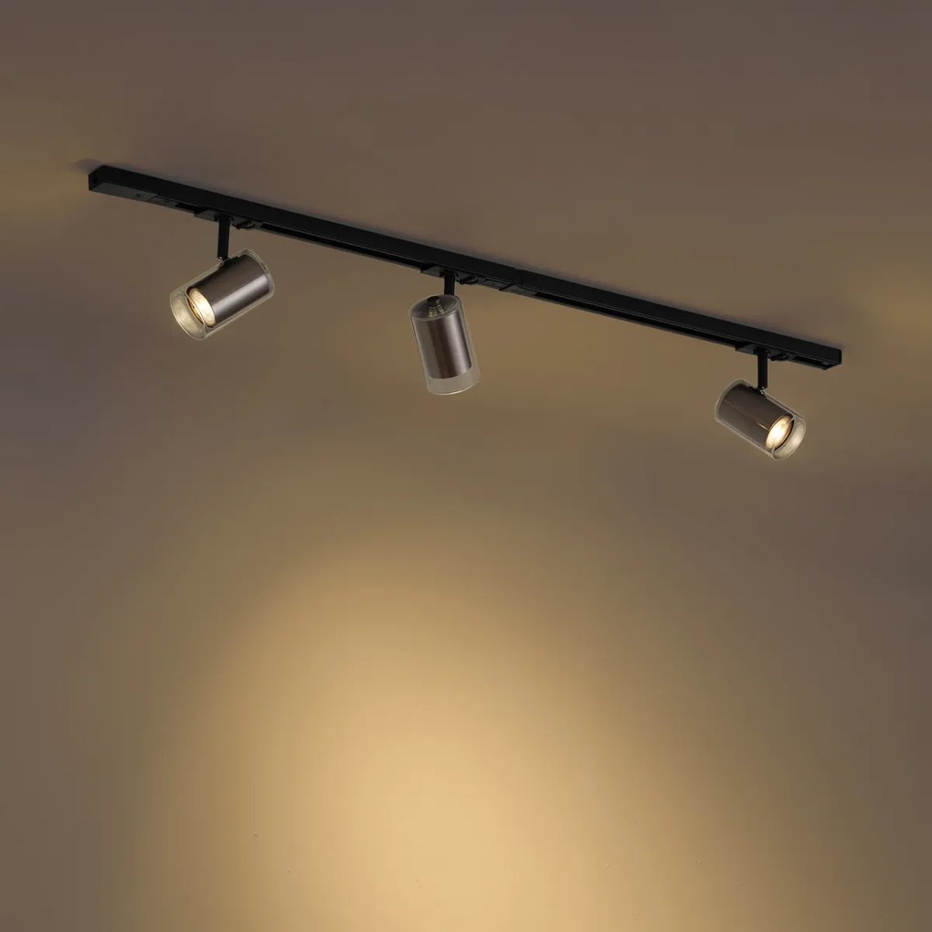 Nowoczesny system szynowy czarny z 3 reflektorami w kolorze gunmetal 1-fazowy - Iconic Lloyd