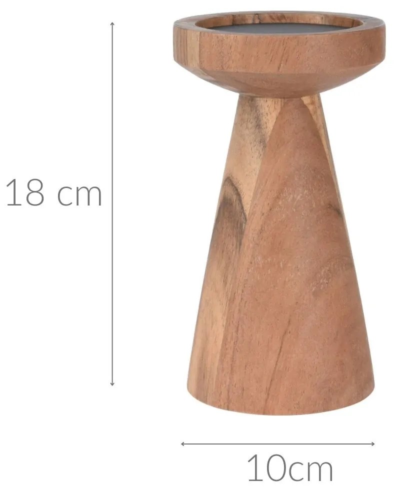 Świecznik drewniany, 18 cm, drewno akacjowe