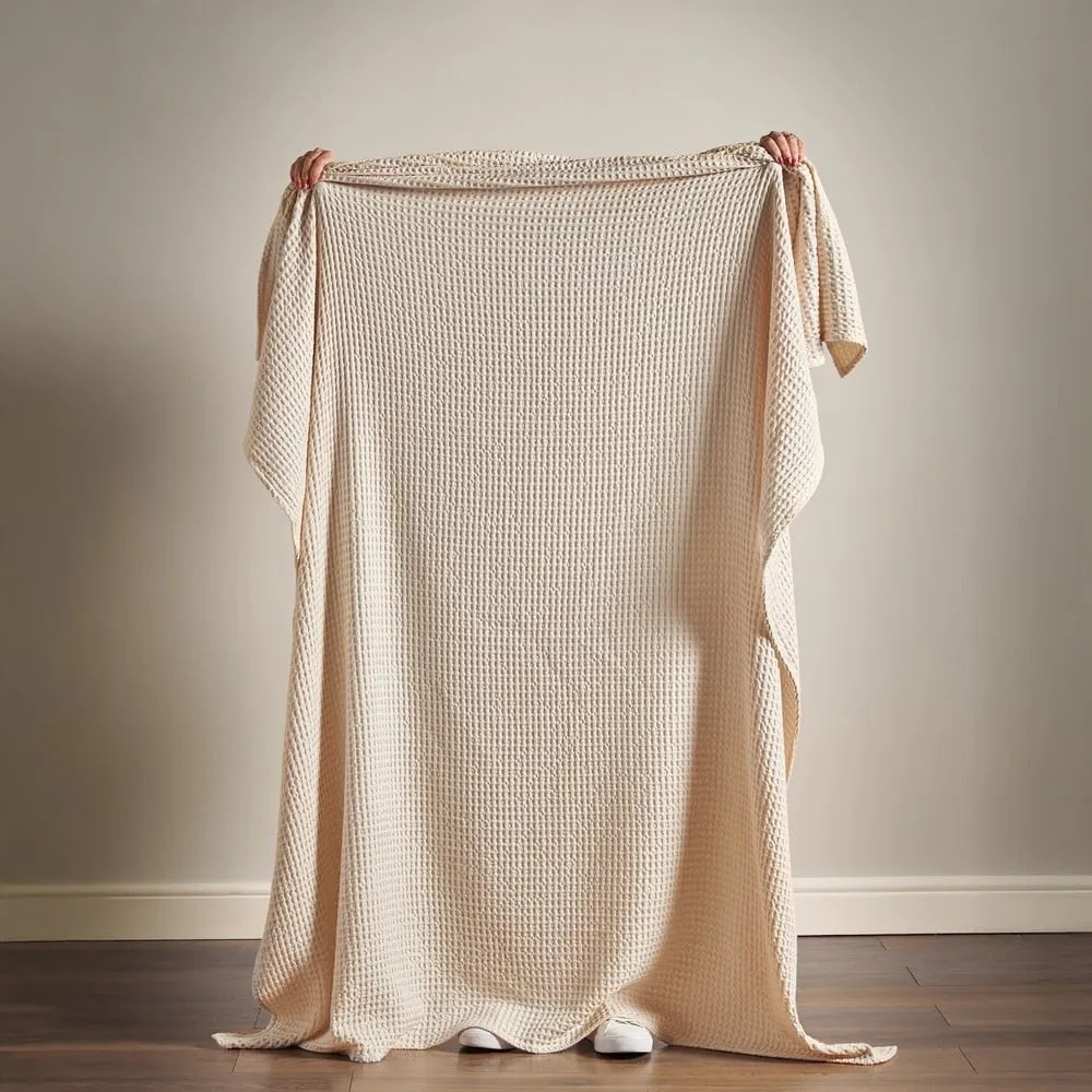 Beżowy bawełniany koc 150x200 cm Jaipur Chunky Waffle – Pineapple Elephant