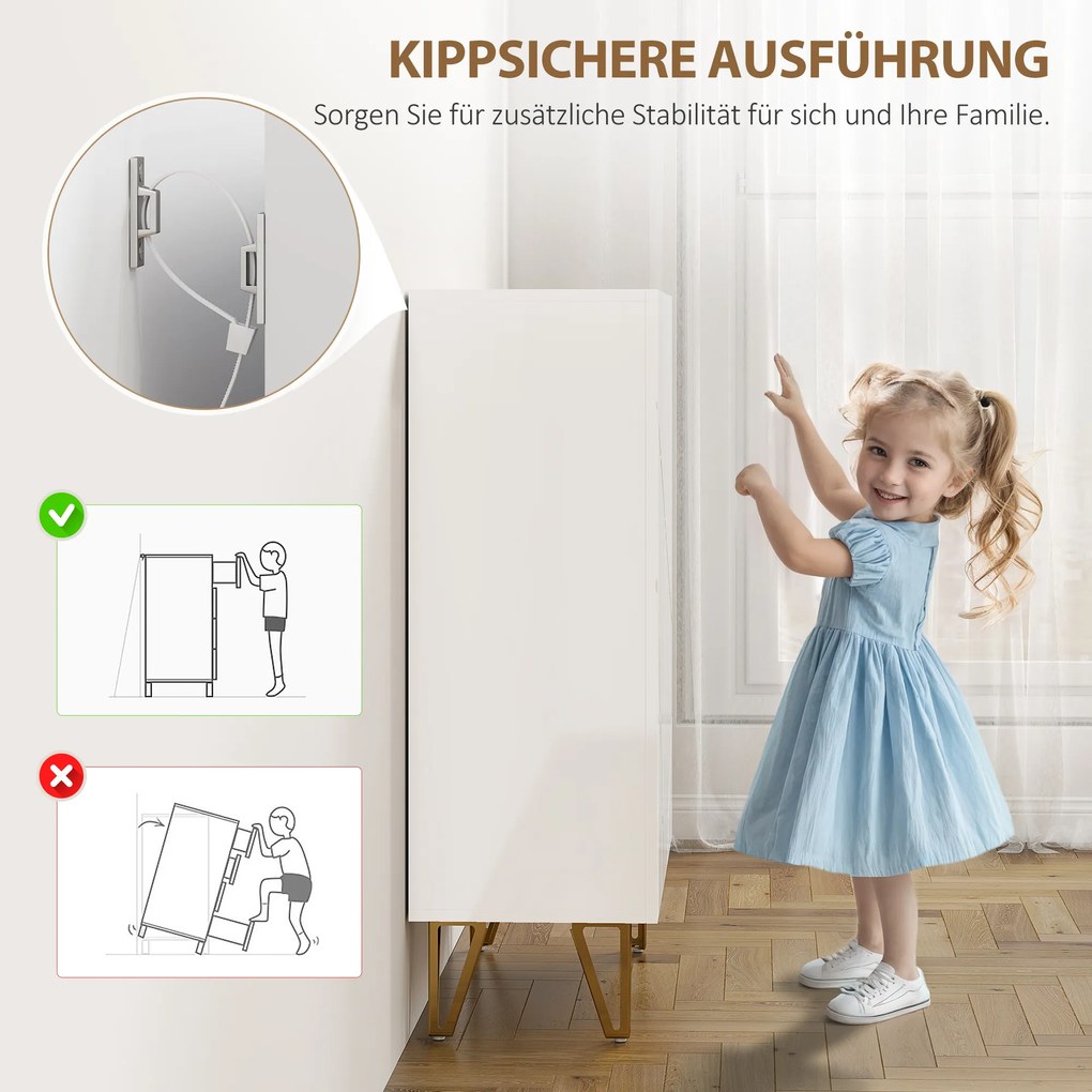 HOMCOM Szafka na buty z 2 drzwiami, regał na buty, przechowywanie obuwia z 3 regulowanymi półkami 72 x 31,5 x 95 cm, Biały