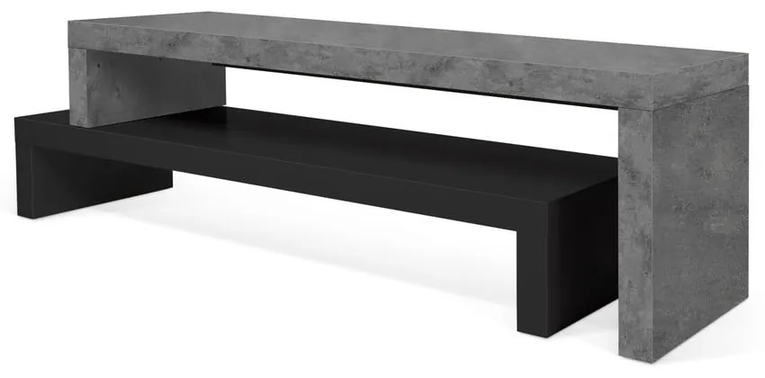 Podwójna czarna szafka pod TV z dekorem betonu TemaHome Cliff, 125x20 cm