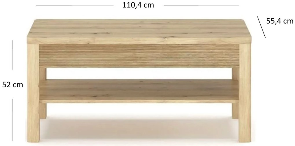 Prostokątna ryflowana ława z półką dąb artisan P2-H93