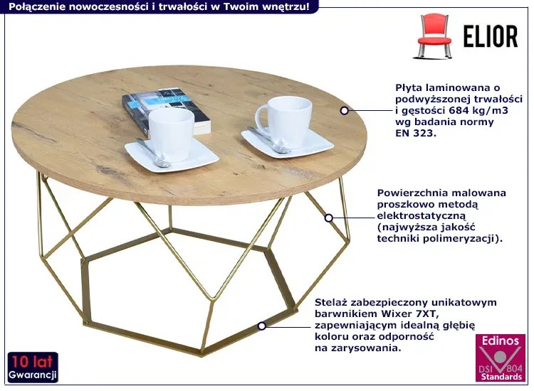 Okrągły stolik kawowy ze złotym stelażem dąb lancelot - Borix 3X