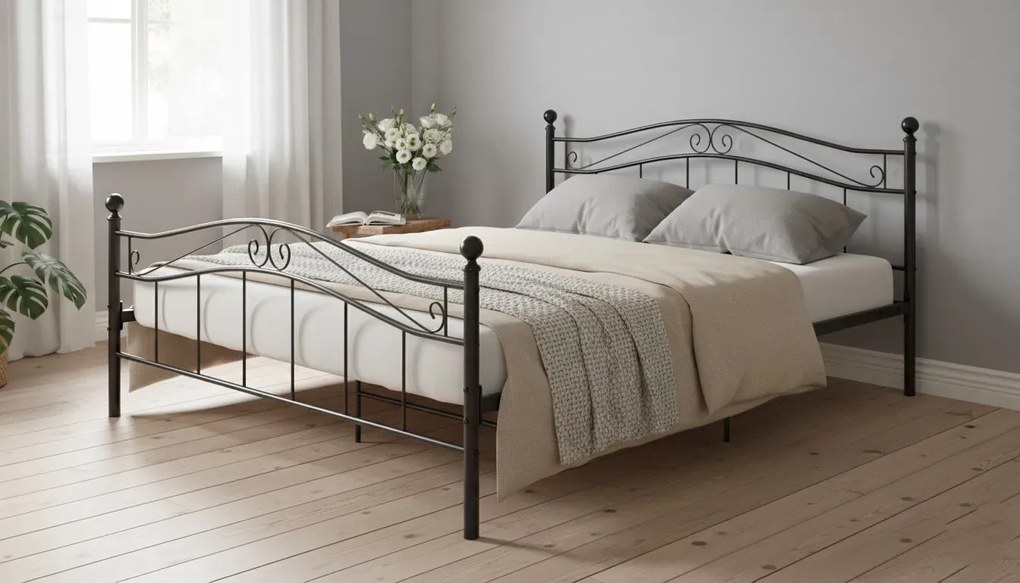 Czarne łóżko metalowe z zagłówkiem 180x200 cm E3-B75